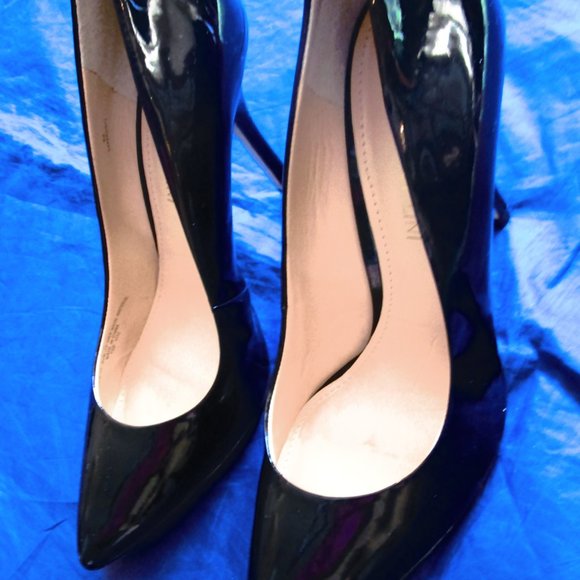 BLACK STILETTO HIGH HEELS-PATENT LEATHER-MINT CONDITION-ENZO ANGIOLINI-size 8-M - Picture 2 of 8